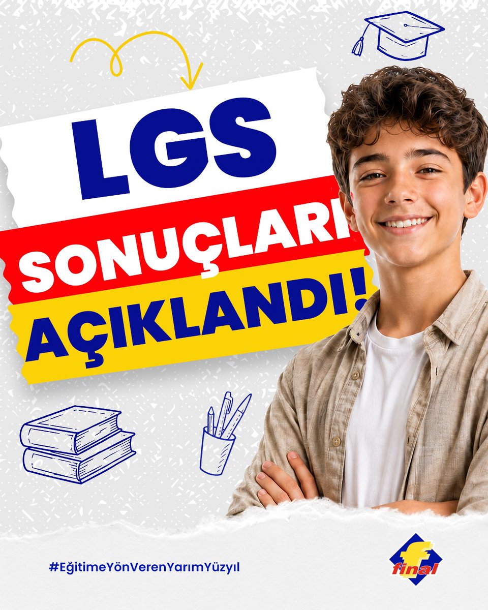finalegitim's tweet photo. 📢 LGS sonuçları açıklandı!

Şimdi sıra, emeğini doğru tercihlerle geleceğe taşımakta.

#FinalKonsept #LGS2026 https://t.co/fXtrDBcofM