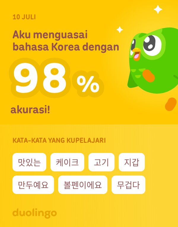 chefmin9's tweet photo. Aku sedang belajar bahasa Korea di Duolingo! Seru, efektif, dan gratis! https://t.co/MArzdyS8jH