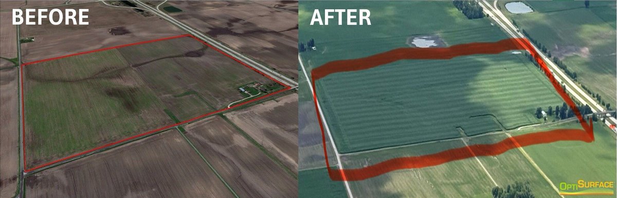 OptiSurface's tweet photo. The results speak for themselves! 🌾 Check out this incredible transformation from a farm in Illinois. By fixing the drainage issues with OptiSurface landforming, we went from patchy, uneven fields to beautiful, uniform crop growth.

#OptiSurface #AgEarth #Drainage https://t.co/YYa2NEicfN