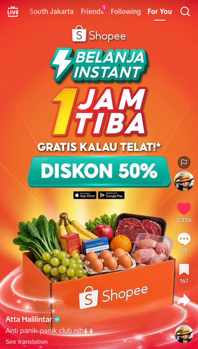 pujiani40's tweet photo. Sejak kenal Shopee Belanja Instant 1 Jam Tiba, belanja bulanan sayur &amp; buah jadi makin praktis. Gak perlu repot keluar, pesanan cepat sampai dan masih fresh banget. Bonusnya, ada Diskon 50% + Gratis Voucher Kalau Telat juga #BelanjaInstant1JamdiShopee https://t.co/78C2Bc0ly3