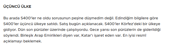 echrognosia's tweet photo. 10 Ιουλίου 2026 | Δημοσίευμα στην HÜRRİYET αναφέρει ότι το ρωσικής προέλευσης Α/Α σύστημα S-400 της Τουρκικής Αεροπορίας πουλήθηκε σε χώρα του Κόλπου. Επίσημη ανακοίνωση αναμένεται εντός της ημέρας.  
https://t.co/5n4hgyitYV https://t.co/KndbAKPCVI