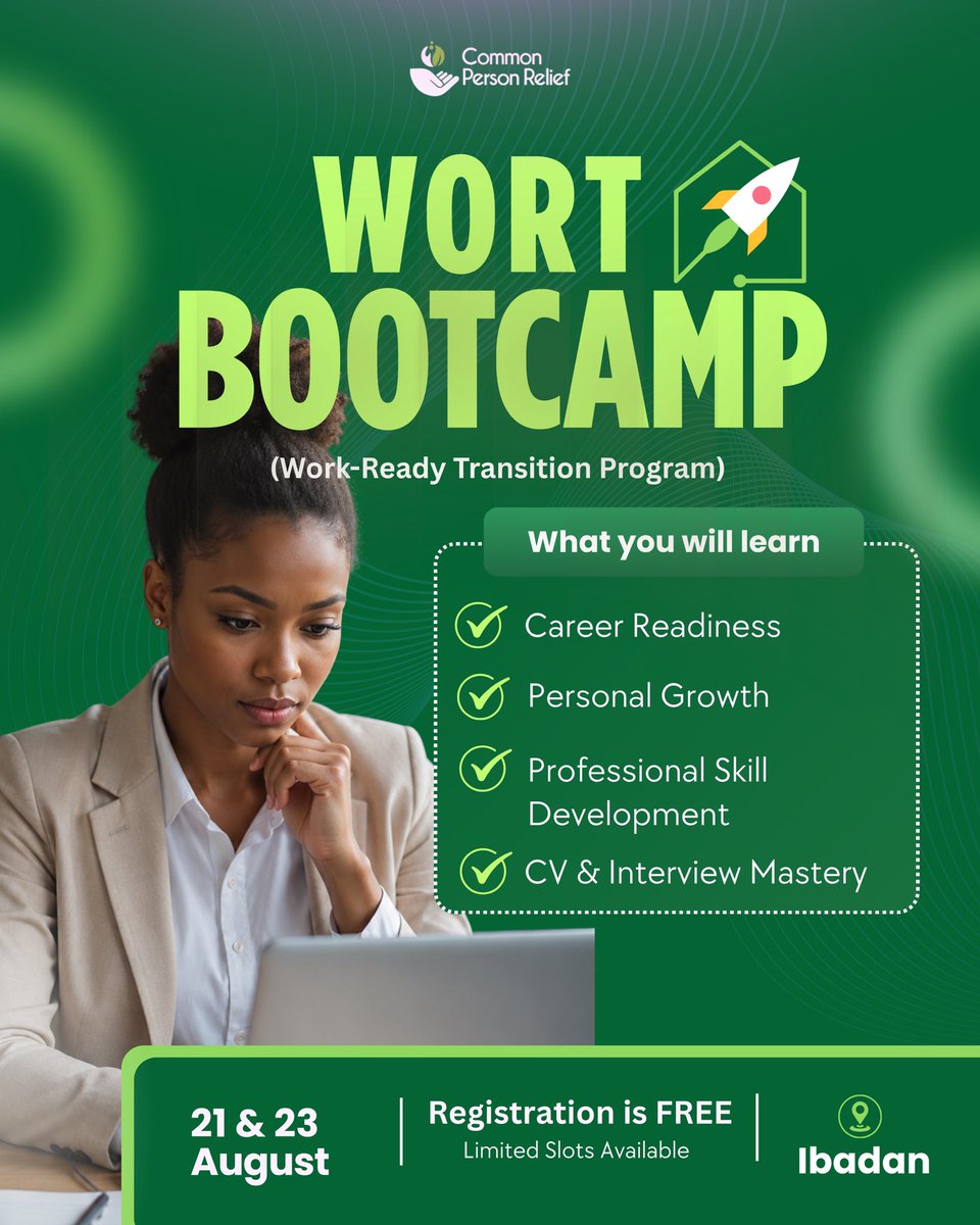 CPR_INC_HQ's tweet photo. The WORT Bootcamp (Work-Ready Transition Program) is here to equip you with the practical skills you need to thrive in today’s workplace.

WHAT WOULD YOU GAIN?
✅ Career Readiness
✅ Personal Growth
✅ Professional Skill Development
✅ CV &amp; Interview Mastery

REGISTRATION IS FREE https://t.co/syyUZ1TG4t