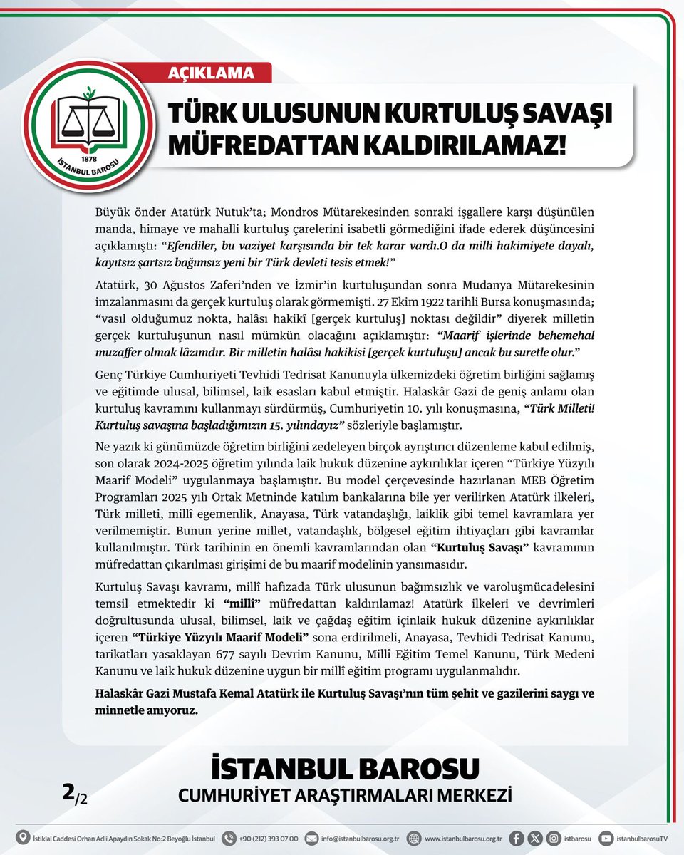 istbarosucumer's tweet photo. TÜRK ULUSUNUN KURTULUŞ SAVAŞI MÜFREDATTAN KALDIRILAMAZ! https://t.co/DeRKet6jvO