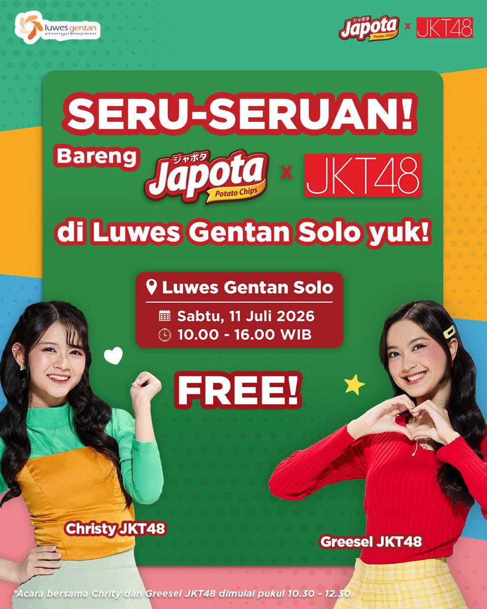 Greesel_JKT48's tweet photo. kosongin jadwal kalian, kita seru-seruan bareng japota 
yuuu BESOK di Luwes Gentan Solo!!! https://t.co/bIMgikHLrW