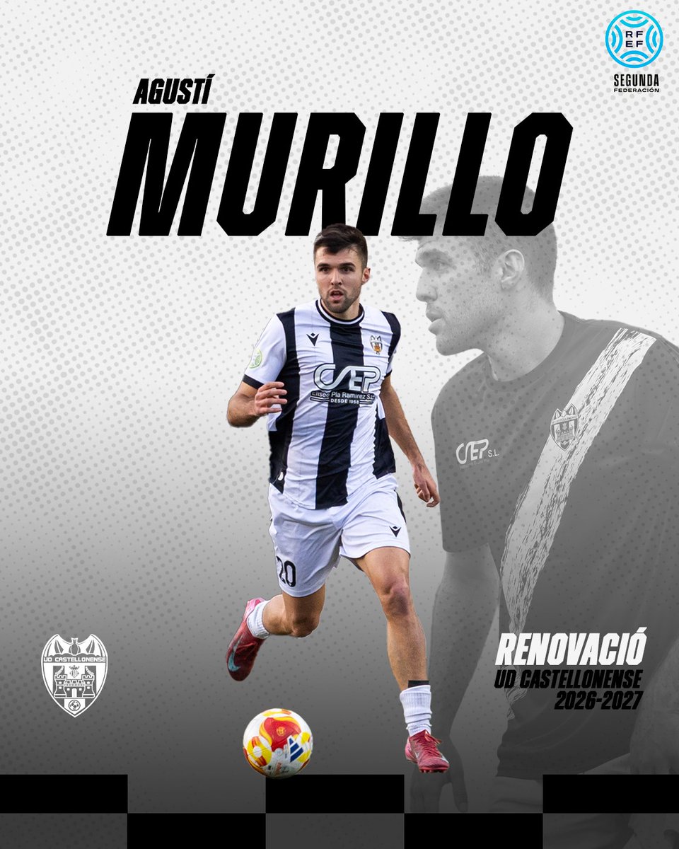 castellonense_'s tweet photo. OFICIAL⚪⚫

En el camp Eliseo Pla Ramírez continuarem gaudint de la màgia d'Agustí Murillo en la temporda 2026-2027. 

ADN blanquinegre. Talent de la casa per a esta temporada il·lusionant.

#AmuntUD https://t.co/tY3LsWvSB2