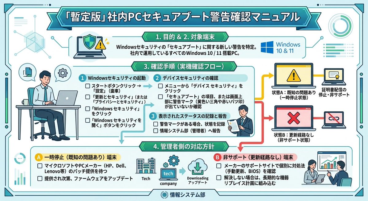 noriosi's tweet photo. Windowsのセキュアブート対応問題の手順のやつ、一応AIに作らせてみた。野良のセキュマネ資格持ちより。転載フリーです。責任も取らないけど。 https://t.co/QpctWNanmb