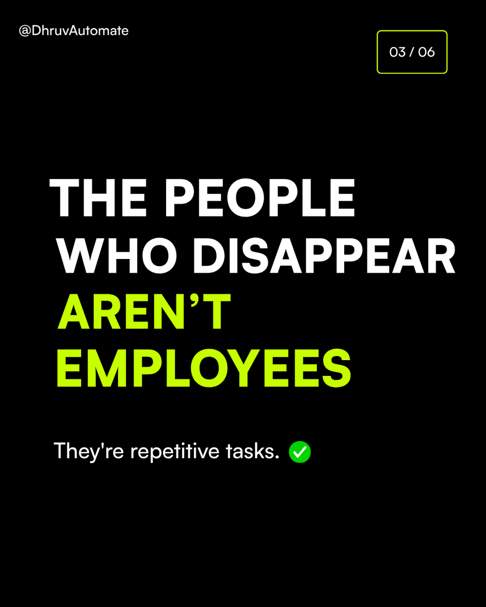 DhruvAutomate's tweet photo. AI isn't replacing people.

It's replacing work that probably shouldn't have been manual to begin with.

Most businesses don't need more AI.

They need fewer repetitive tasks, fewer bottlenecks, and better systems.
(1/2)...... https://t.co/fsgn681S0Z