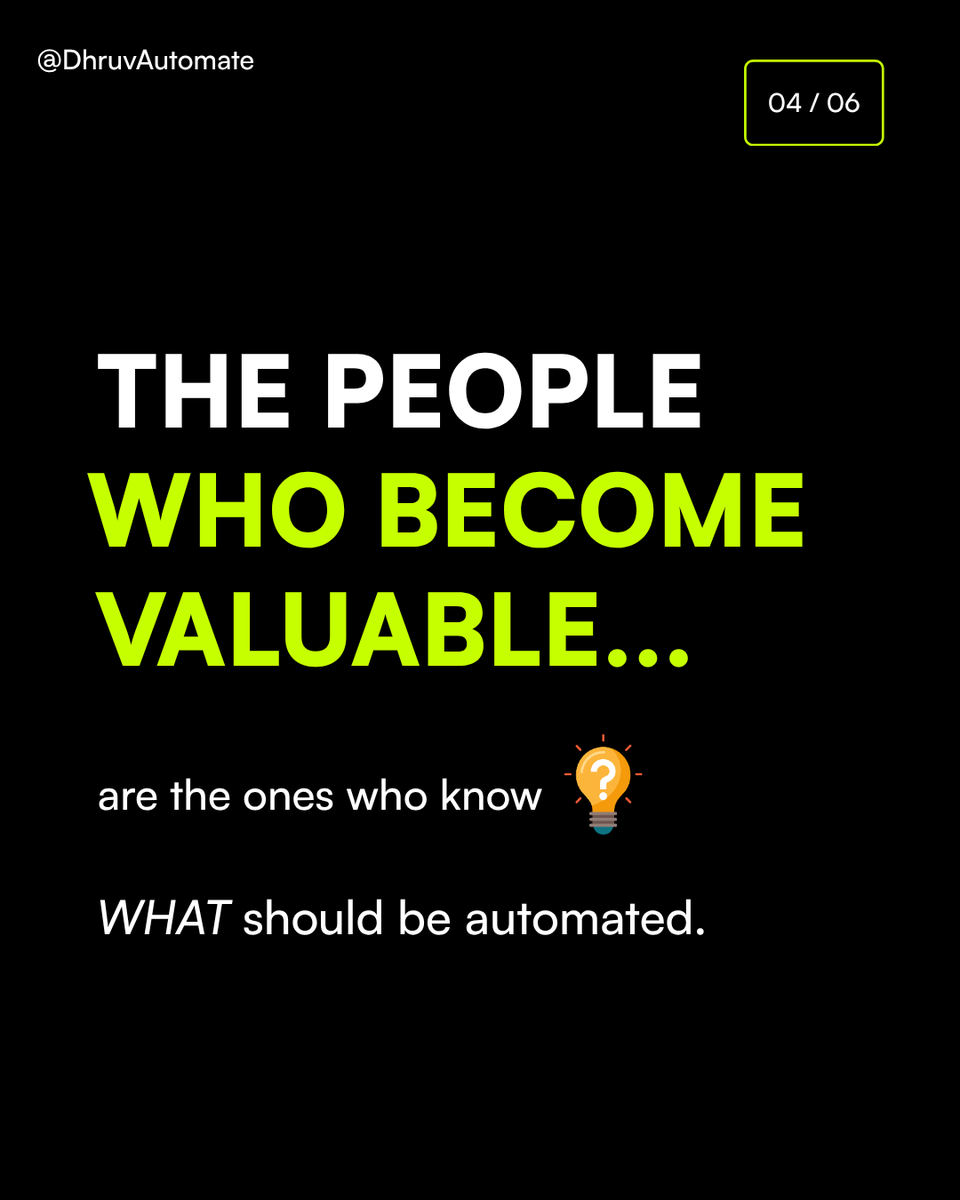 DhruvAutomate's tweet photo. AI isn't replacing people.

It's replacing work that probably shouldn't have been manual to begin with.

Most businesses don't need more AI.

They need fewer repetitive tasks, fewer bottlenecks, and better systems.
(1/2)...... https://t.co/fsgn681S0Z