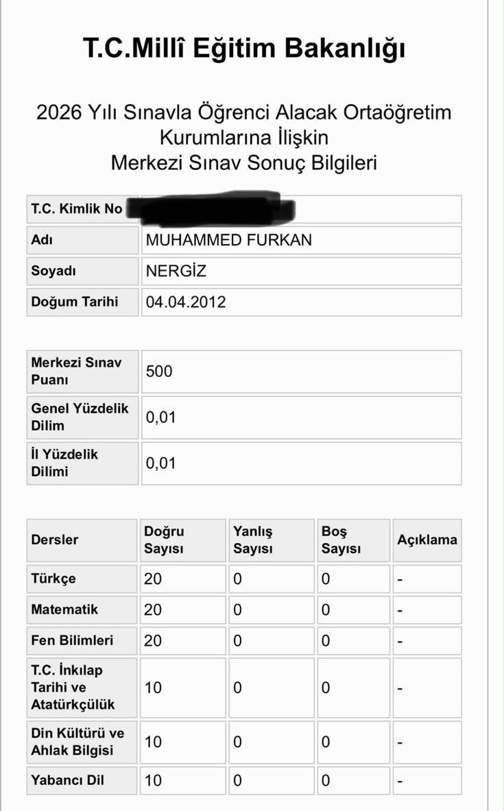 YenisehirMEM's tweet photo. Hamravat Ortaokulu öğrencimiz Muhammed Furkan Nergiz, 2026 LGS’de 500 tam puan alarak Türkiye 1.’si oldu. Öğrencimizi, ailesini, okul idaresini ve emeği geçen öğretmenlerimizi gönülden tebrik ediyoruz.
@vali_zorluoglu 
@Yunus__ATAMAN 
@sadoglu_salih 
@husamettin_atli https://t.co/CgWQz66o2m