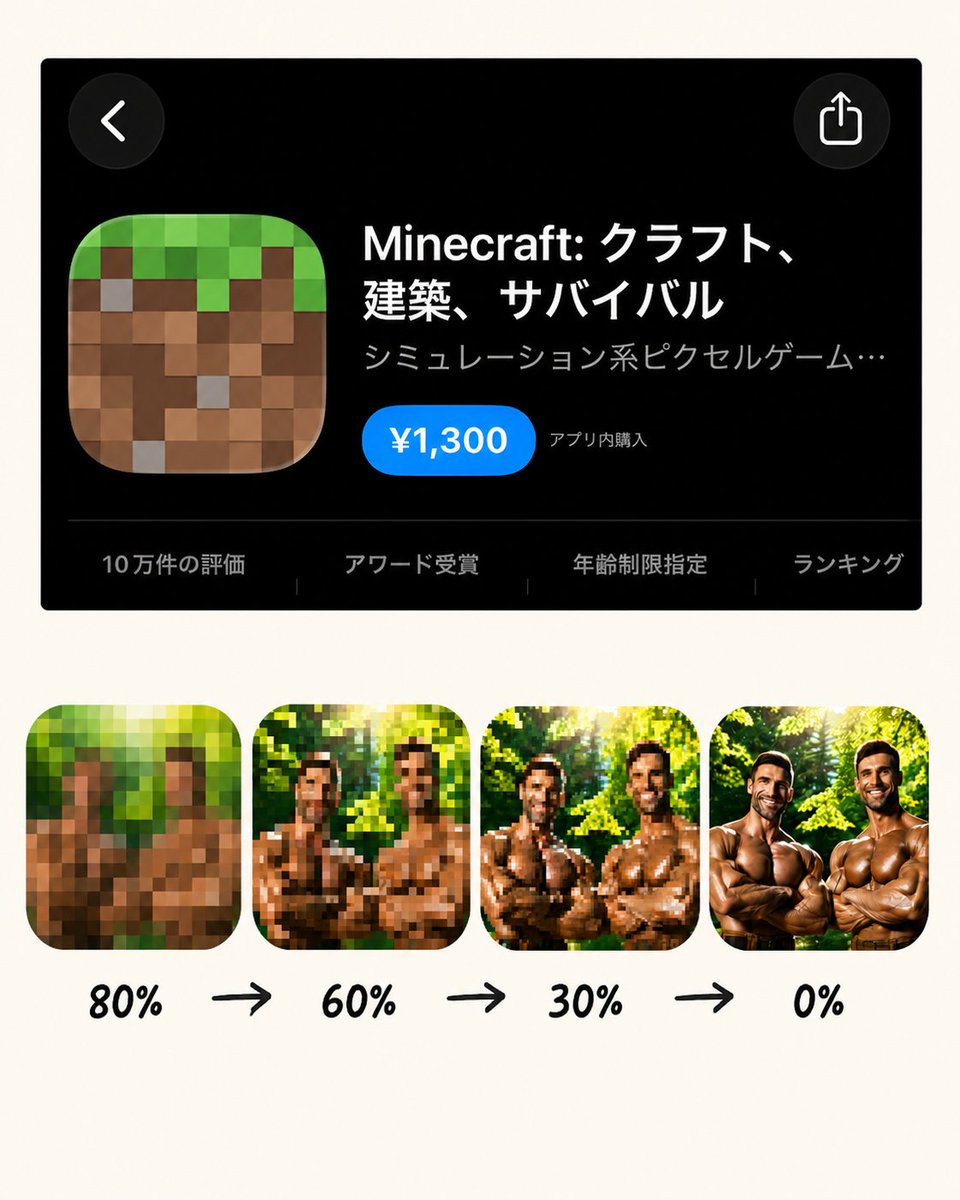 Tsutsui0524's tweet photo. 父がマイクラのアイコンをモザイクだと言うので外してみた結果 https://t.co/gObTpOZBhL