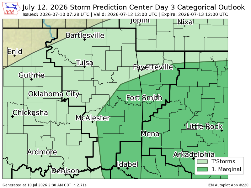 225Arkansas's tweet photo. #SPC issues Day 3 Marginal Convective Risk at Jul 10, 7:29z for TSA https://t.co/uLu44cmugF https://t.co/XJeEmT85ts