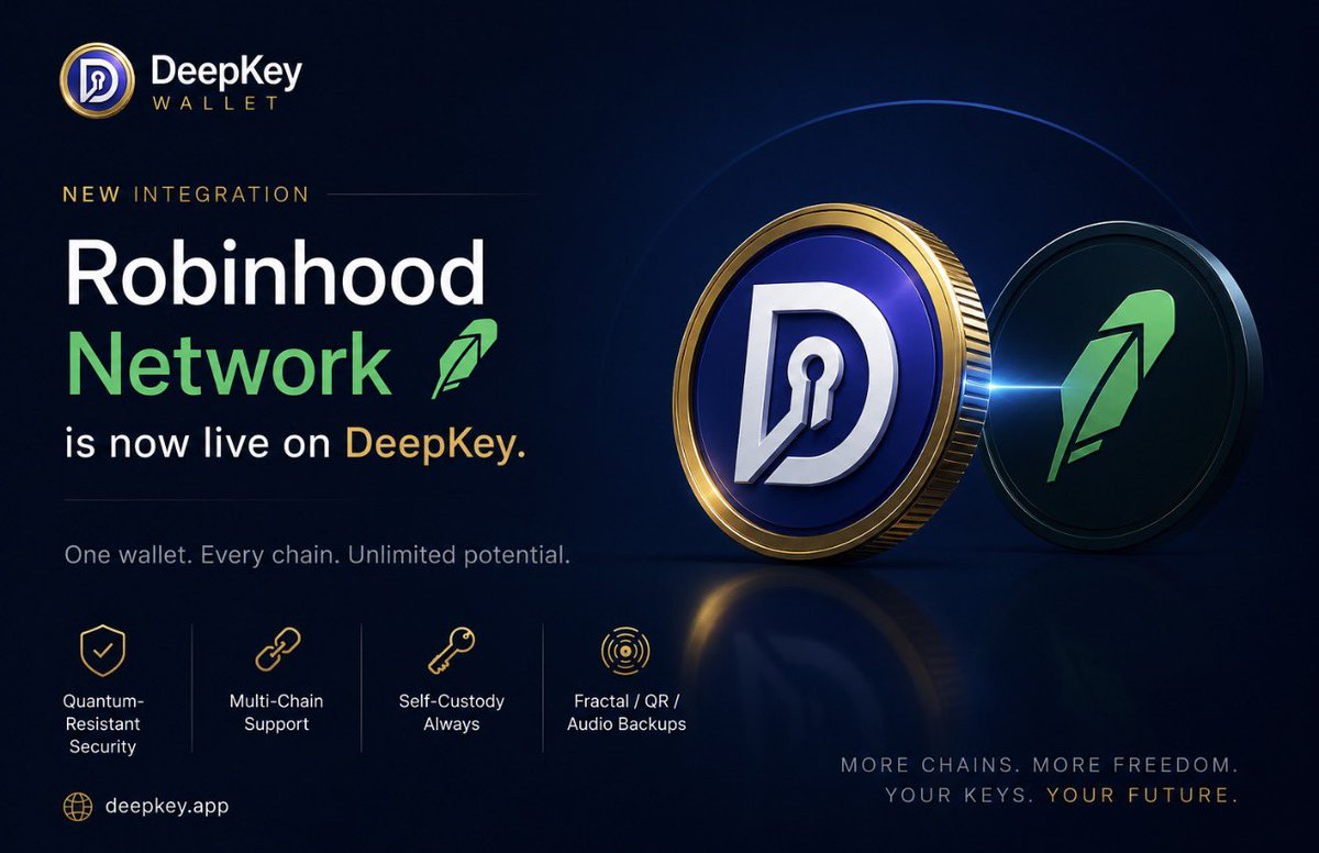 DeepKeyWallet's tweet photo. Welcome, Robinhood Network. ⚡

DeepKey Wallet now supports the Robinhood Network, expanding your multi-chain experience without compromising security.

Built for the future.
Secured beyond tomorrow.

Explore → https://t.co/bdVGnERi07 https://t.co/8xEUv5apnE