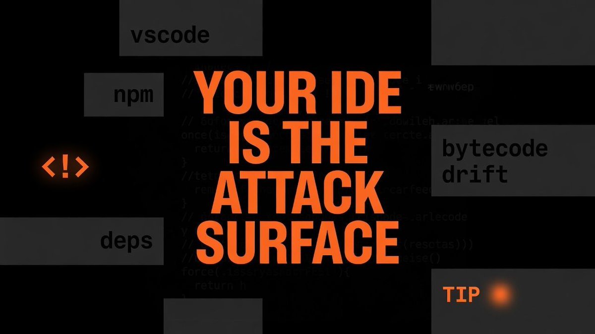 Ternoa_'s tweet photo. The attack surface moved.

Not the smart contract.
Not the bridge.

Your IDE.
Your extension.
Your `npm install`.

GitHub confirmed thousands of repos hit via poisoned dev tools.

Audits are snapshots.
TIP watches deps + bytecode every 60 seconds. 🛡️ https://t.co/evy89cQatD