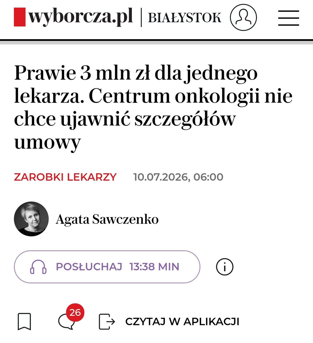 DawidParzyk's tweet photo. "Po jednej operacji do kieszeni lekarza trafia około 10 tysięcy złotych. Jego współpracownicy mówią, że to właśnie on wykonuje w szpitalu większość operacji robotycznych. Gdy ich nie ma, rzadko pojawia się na Białostockim Centrum Onkologii. Rocznie na jego konto z tej placówki wpływa około 3 mln zł. To rekord lekarskich zarobków w województwie podlaskim."

https://t.co/J9xF7XhKH5