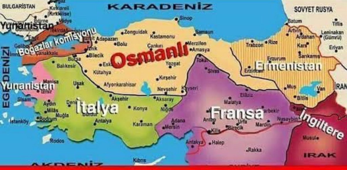 Sbirincioglu1's tweet photo. Kurtuluş/İstiklal Savaşı öncesi haritamız böyleydi. Savaş bu ülkeleri vatan topraklarından çıkarmak için onların askerleri ile yapılmış ve muaffak olunmuştur🙏🇹🇷 https://t.co/8F7BbdCOHH