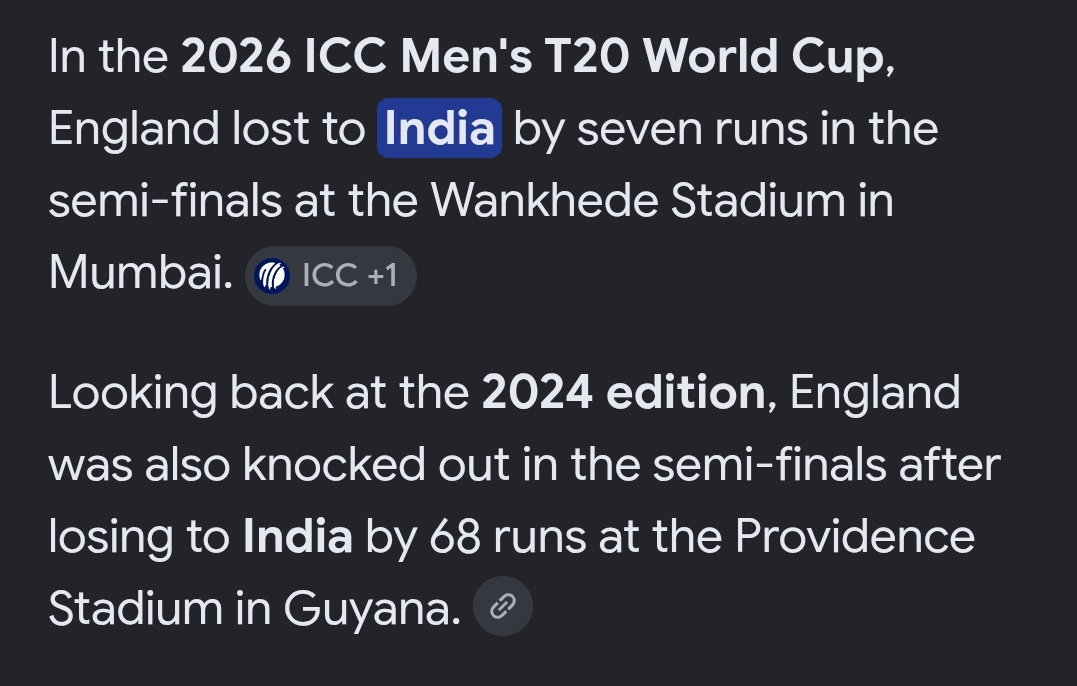 bineeshkg's tweet photo. @Usmanoffical_56 England lost to India in both 2024 and 2026. Clearly, the IPL deserves all the credit 👏👏👏 https://t.co/XCM2jK7zMA