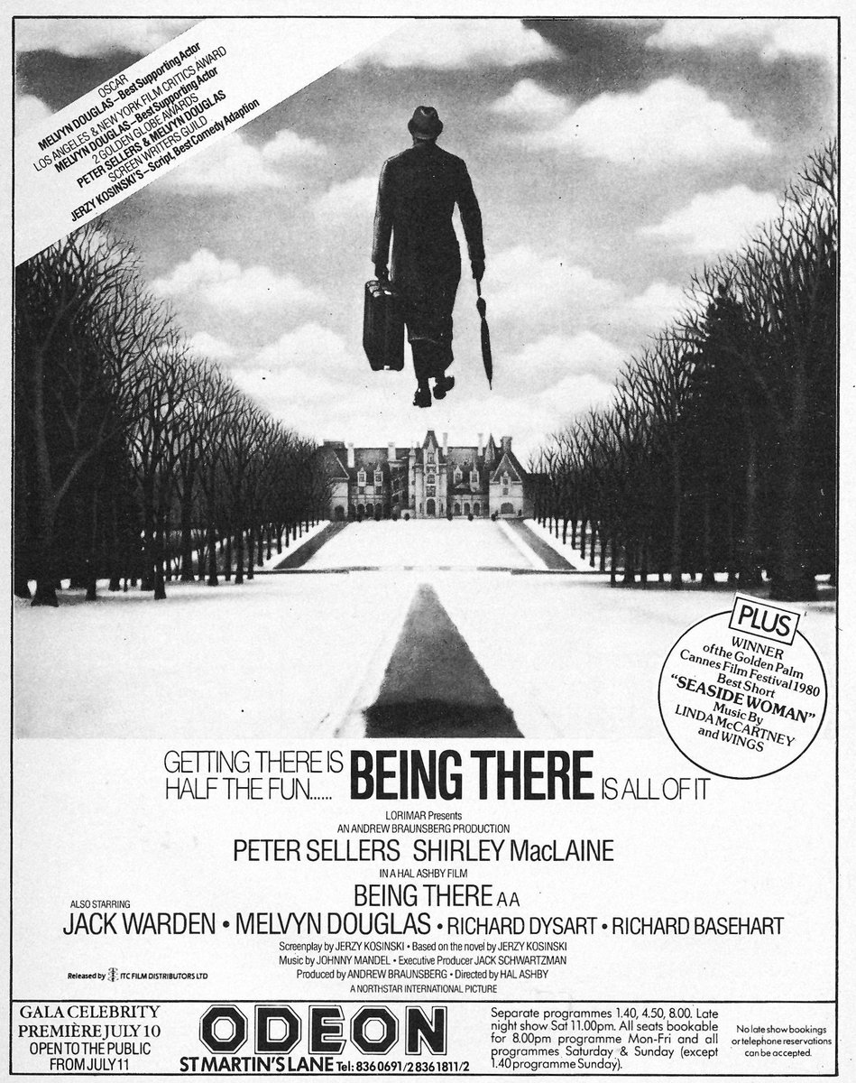 Mag1cH0ur's tweet photo. On this day, July 10th, 1980, the Gala Celebrity Premiere of Hal Ashby's BEING THERE, starring Peter Sellers and Shirley Maclaine was held in London, before opening to the public the day after.. https://t.co/4VdzPQk2sW