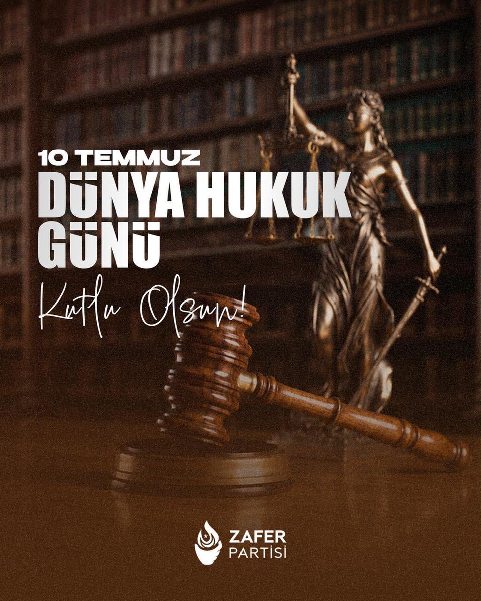 zaferpartisi's tweet photo. Hukukun üstünlüğü; güçlülerin değil, haklının yanında duran bir devlet düzeninin temelidir. Adaletin bağımsız, tarafsız ve herkes için eşit şekilde tecelli ettiği bir Türkiye, milletimizin ortak hakkı ve ortak hedefidir.

Zafer Partisi olarak; hukukun siyasetin gölgesinde kalmadığı, yargı bağımsızlığının güvence altına alındığı, temel hak ve özgürlüklerin eksiksiz korunduğu bir gelecek için çalışıyoruz.

Daha huzurlu, daha güvenli ve daha adil bir Türkiye, ancak hukukun üstünlüğünün tavizsiz şekilde tesis edilmesiyle mümkündür.

10 Temmuz Dünya Hukuk Günü kutlu olsun.