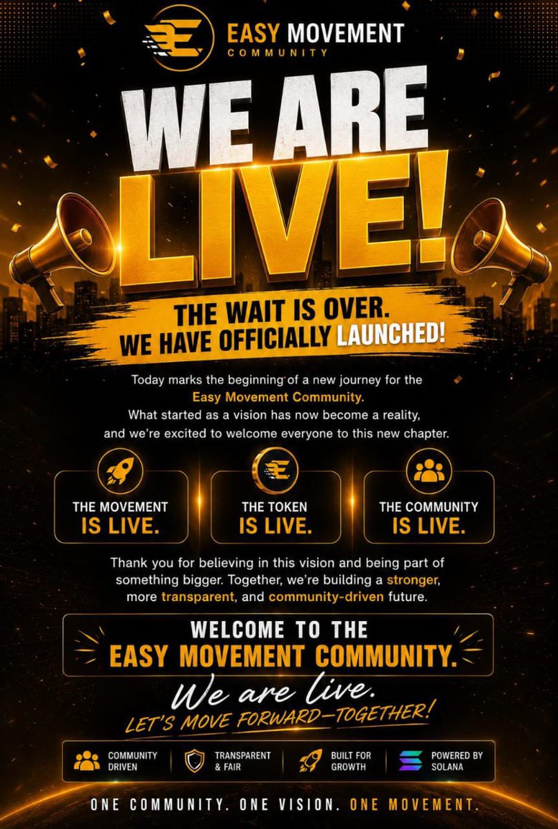 EasyMovement49's tweet photo. 🚀 WE ARE LIVE! 🚀
 
The Easy Movement token is now officially live on Solana!
 
This is just the beginning of what we’re building together. Thank you to every community member who believed in the vision and helped us get here.
 
🔥 Contract Address: AFNjXHtaZ9DYRWWAnvJQYx6NexJyD7uyw3YgqWAspump
 
Join the movement. Spread the word. Let’s build something great together.
 
🚀 Easy Movement One Community. One Vision. One Movement.