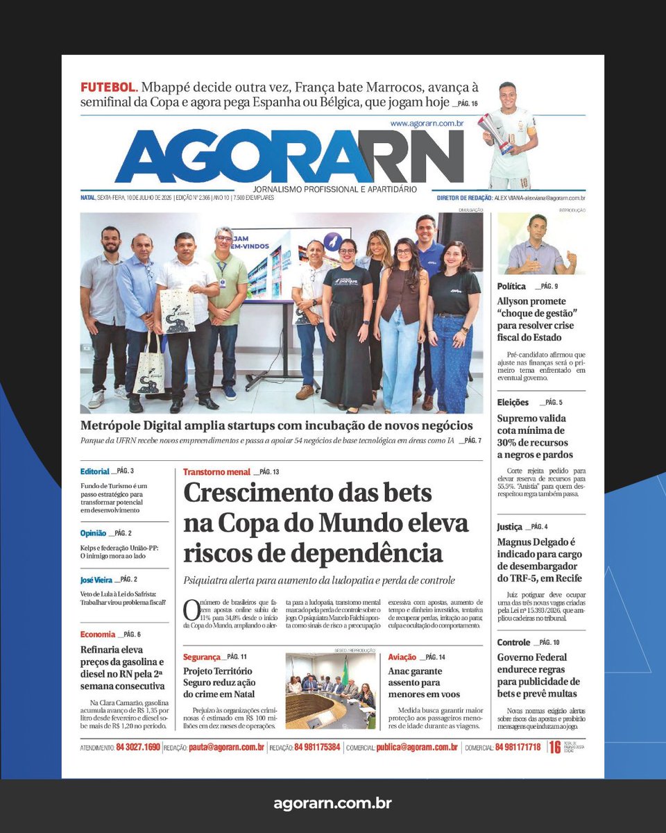 agora_rn's tweet photo. Bom dia!☀️
Confira os destaques da edição impressa do Agora RN desta sexta-feira 10. 🗞️ Leia mais em nosso portal (https://t.co/Z6pnnn3aXW).
#Política #Economia #Natal #RN #Cultura #Polícia #Esporte https://t.co/Tj5yZhOoCN