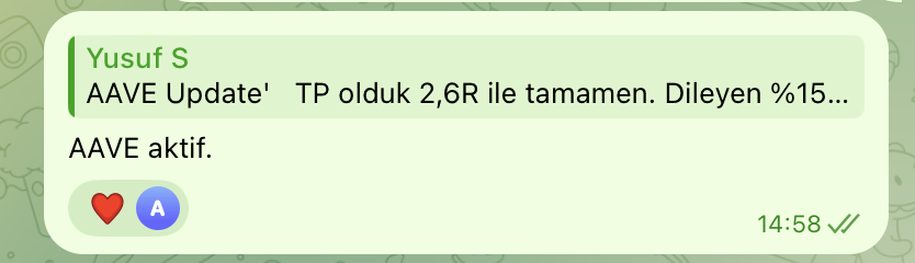 traderyusufnoon's tweet photo. $AAVE Update 6,5R.. 

Trade masasında değindiğim pariteyi bölge olarak mentorluktede paylaştım. 2,6R short TP lendikten sonra grupta long için belirttiğim yeşil kutu ve bölgeden 6,5R lık kazanç.. 

Bu işlemi videolu olarakta anlatmayı düşünüyorum. 

Trade masası serisinde de işlemden bahsetmiştim, umarım alanlar olmuştur.