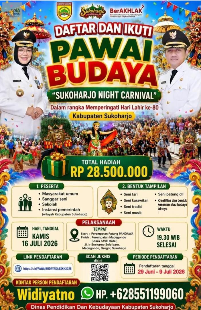 SoloMenfess's tweet photo. Ayo ! Ramaikan &amp; ikutin Semarak HUT Sukoharjo Ke 80th 

Ada Hadiah Total Puluhan Juta Rupiah -lur https://t.co/pjWrQuLSxR