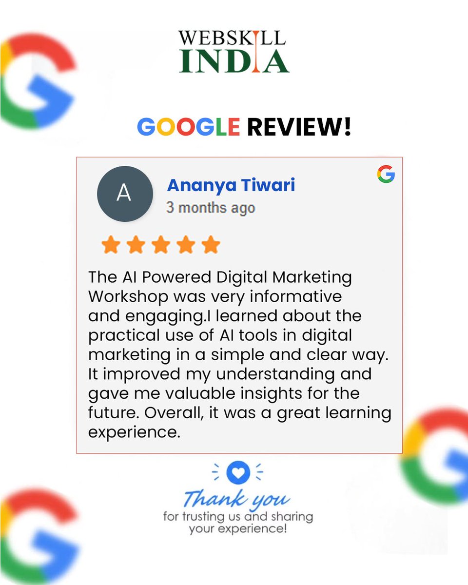 webskillindia's tweet photo. Success stories koi aur nahi likhta… students khud create karte hain. 🚀

Har review real learning, practical skills, AI tools aur confidence ka proof hai.

Agli success story tumhari ho sakti hai. 

📩 DM "START" aur apni journey aaj se begin karo.

#WebSkillIndia #CareerGrowth https://t.co/aYp4GCqzzt