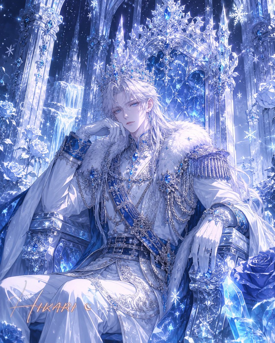 HikariCale's tweet photo. ❄️ Where winter bows, a legend rises. 
The Ice Prince walks through silence with a heart as unshakable as the frozen kingdom he protects. Every step leaves behind a trail of frost, hope, and timeless elegance. ✨

#AIArt #FantasyArt #ManhwaStyle #IcePrince #DigitalArt https://t.co/3j3VHNq4ZJ