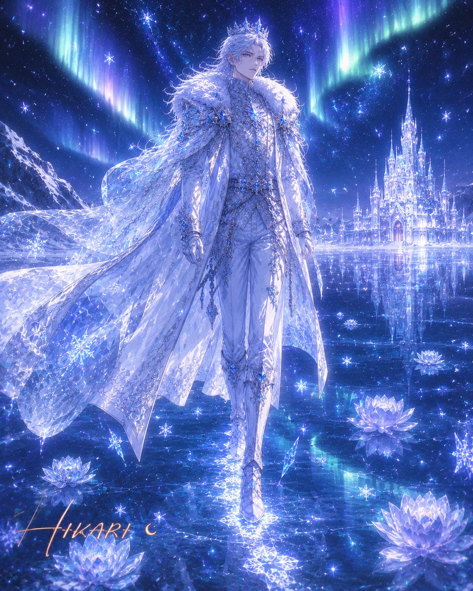 HikariCale's tweet photo. ❄️ Where winter bows, a legend rises. 
The Ice Prince walks through silence with a heart as unshakable as the frozen kingdom he protects. Every step leaves behind a trail of frost, hope, and timeless elegance. ✨

#AIArt #FantasyArt #ManhwaStyle #IcePrince #DigitalArt https://t.co/3j3VHNq4ZJ