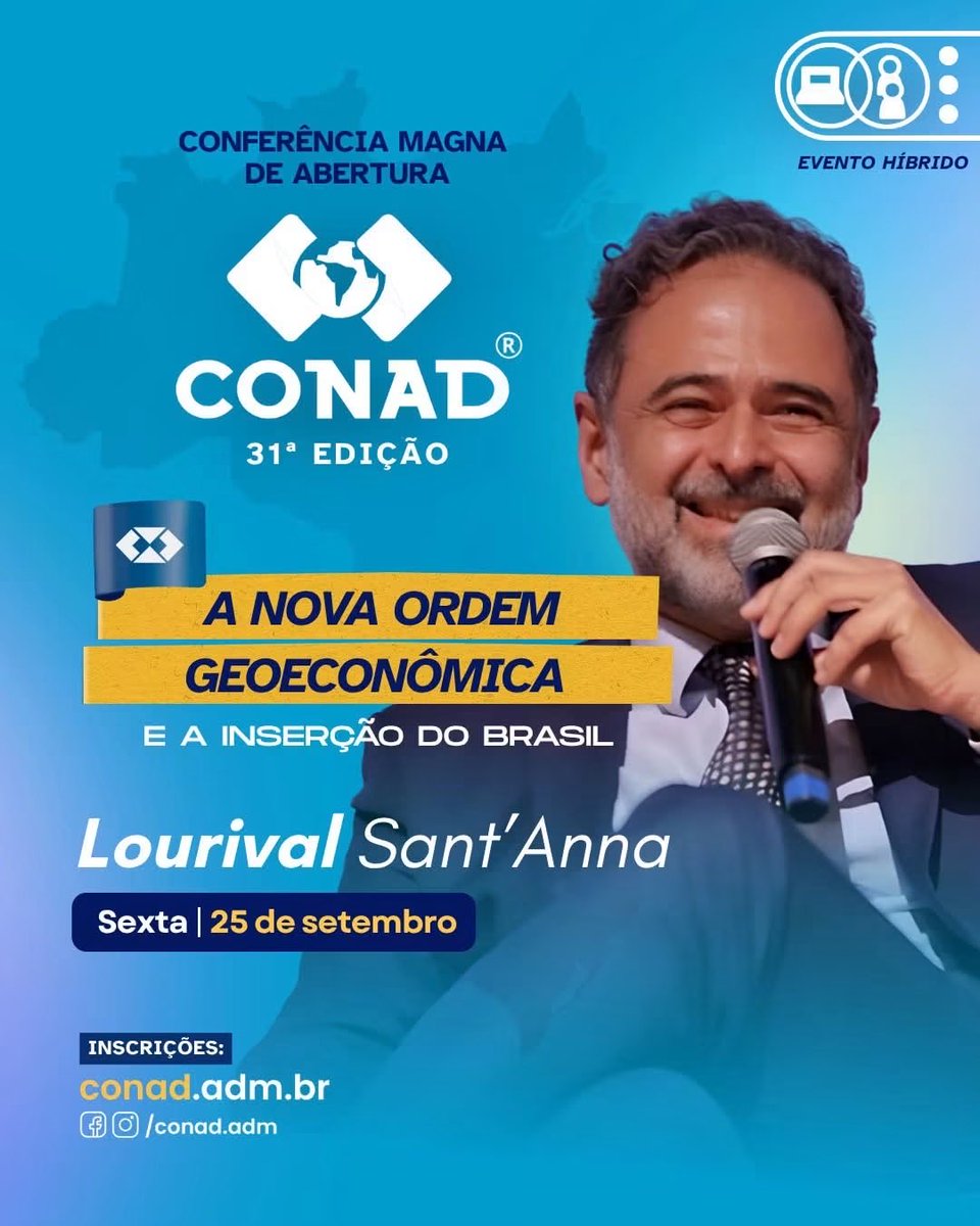 SamuelAlbernaz's tweet photo. 🌎 Como a nova ordem geoeconômica está redesenhando o mundo dos negócios? E qual será o papel do Brasil nesse cenário?

Essas são algumas das reflexões que abrirão o CONAD 2026 na Conferência Magna de Abertura. 

Recebemos Lourival Sant'Anna, analista internacional da CNN Brasil https://t.co/lG4G9X6Kd8