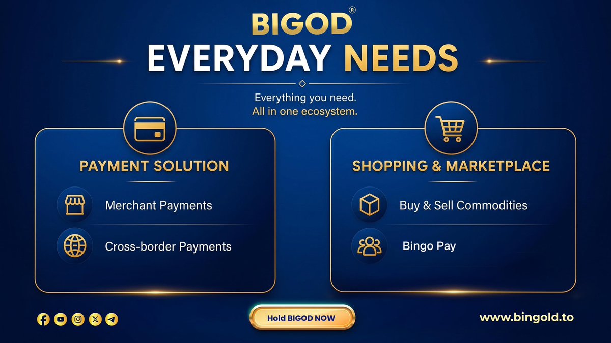 Josephefai_1's tweet photo. Everyday needs should be simple, secure, and rewarding. That's the vision behind #BIGOD. 🧵
From payments to shopping, BIGOD is building an ecosystem designed around users.
Imagine paying for everyday essentials without unnecessary friction.
@BiGODToken https://t.co/DXIm1geqLM