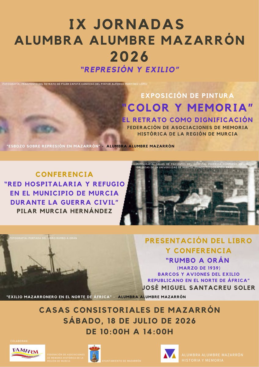 ArchivoGRMurcia's tweet photo. El próximo sábado 18 de julio se celebrarán las IX Jornadas memorialistas Alumbra Alumbre en las Casas Consistoriales de Mazarrón, de 10:00 a 14:00 horas.
Compartimos la información por si es de vuestro interés.

ℹ️ https://t.co/kyjdAdfCSS https://t.co/xloTXEbDAP