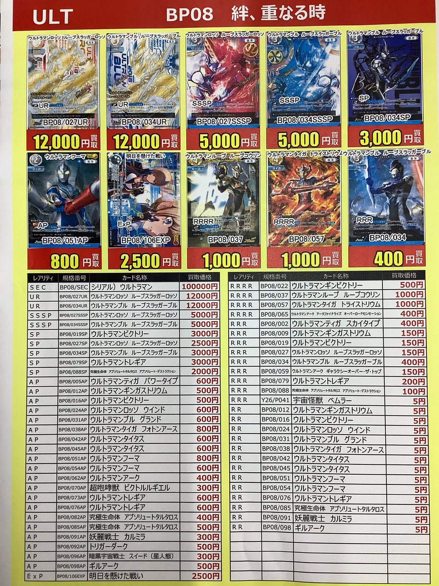 新弾の高価買取情報です🔥🔥🔥 ウルトラマンカードゲーム 「絆、重なる