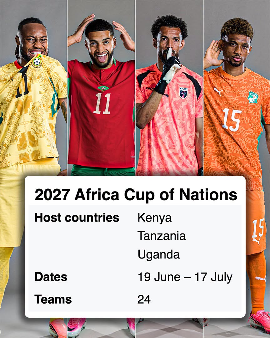 BetLiveX's tweet photo. 🌍⚽️ Africa, get ready! AFCON 2027 heads to Kenya, Tanzania and Uganda from 19 June to 17 July, with 24 nations chasing the crown 🔥 The first ever AFCON hosted by THREE countries, and East Africa's first in over 50 years 🏆

📷 FB: ESPN Africa

#BetLiveX #SportsNews #Football https://t.co/Paa7vn6Wyd