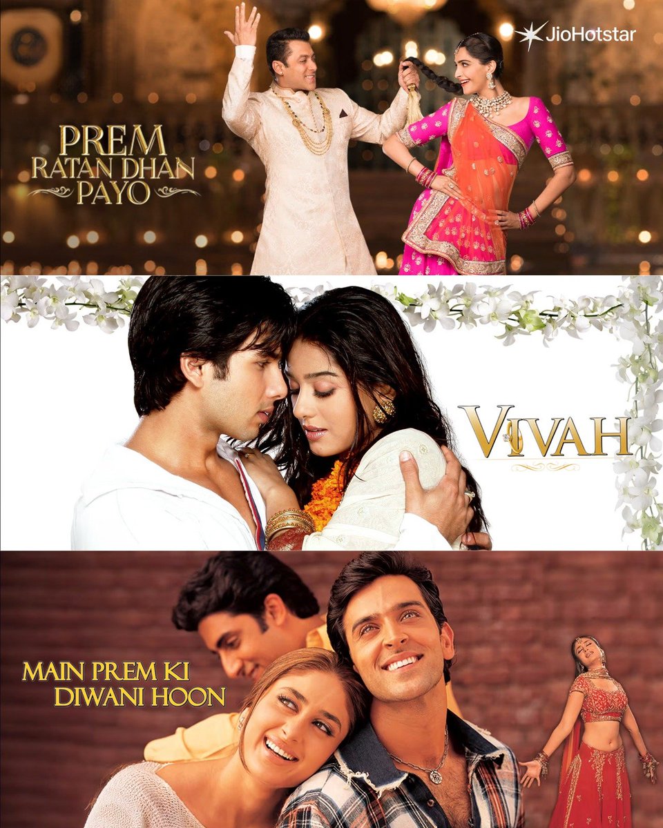 JioHotstar's tweet photo. #HumSaathSaathHain #HumAapkeHainKoun #MainePyaarKiya #GolmaalReturns #Vivah #EkVivaahAisaBhi #TheKarateKid #PremRatanDhanPayo #MainPremKiDiwaniHoon #TheLunchBox #BombayVelvet #Junior #RevolverRita #EkHaseenaThi #Venom #DevD #TanviTheGreat #SharmajeeKiBeti #Dangal #Welcome https://t.co/DNK8efDHRn