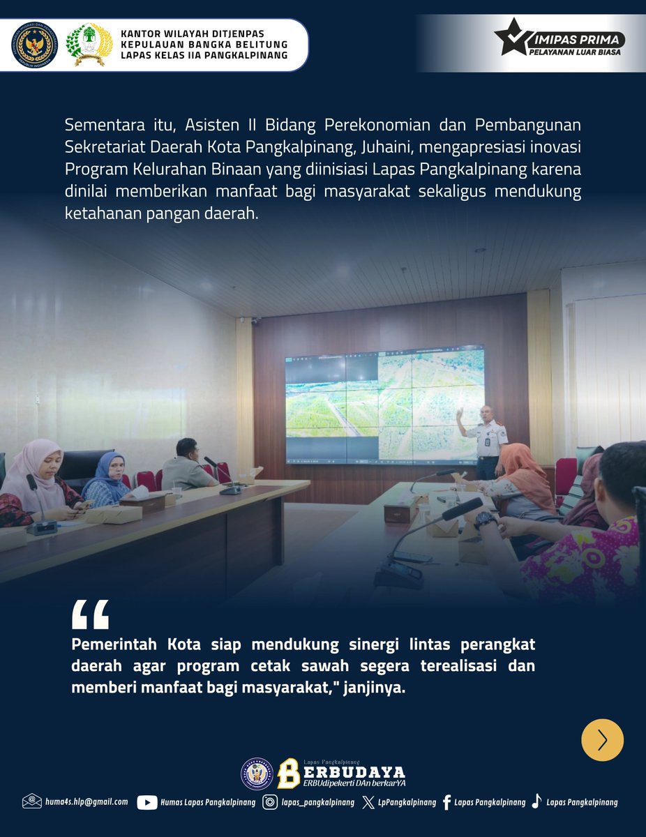 LpPangkalpinang's tweet photo. Lapas Pangkalpinang telah menghadirkan inovasi, mulai pelatihan untuk warga masyarakat, ketahanan pangan melalui Agro Culture, pengolahan nanas produk bernilai ekonomi, hingga  kompos. Keberhasilan tersebut kini dikembangkan melalui kegiatan cetak sawah. https://t.co/JDhHJHkVwP