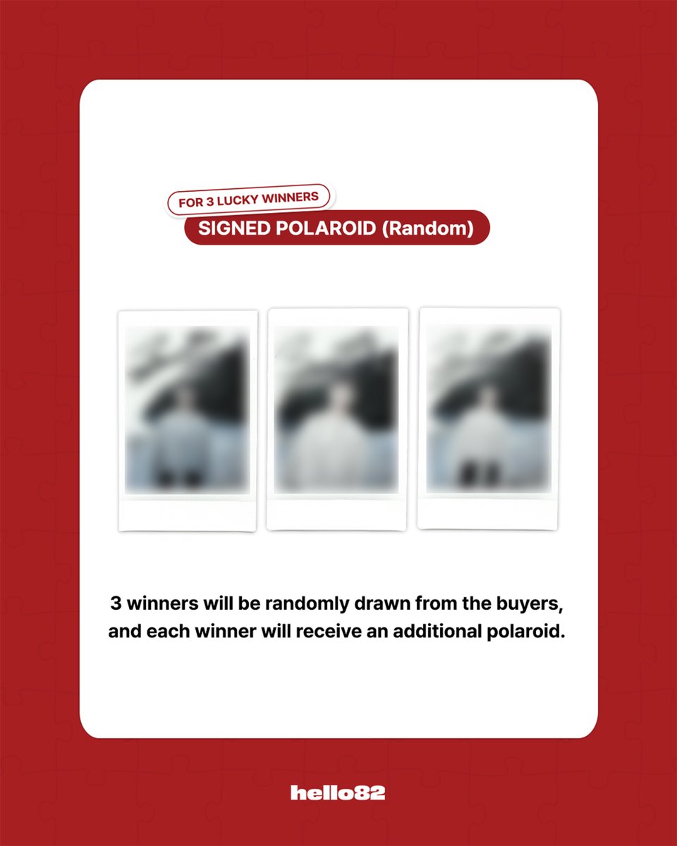 hello82shop's tweet photo. 👀 POLAROID SNEAK PEEK 👀

The lucky one could be you! 📸✨

SIGNED ALBUM ✍
JUNG DAE HYUN - 2nd MINI ALBUM : PUZZL(OV)E (PHOTO BOOK VER.)

🎁 hello82 Exclusive selfie photocard (1 random of 3)
📸 Signed Polaroid for 3 lucky draw winners
📅 ~ While supplies last

LAST CHANCE! ⬇
🔗https://t.co/KKfVuX2pO5

@official_JDH93
#정대현 #JUNGDAEHYUN #チョンデヒョン #PUZZLOVE #hello82