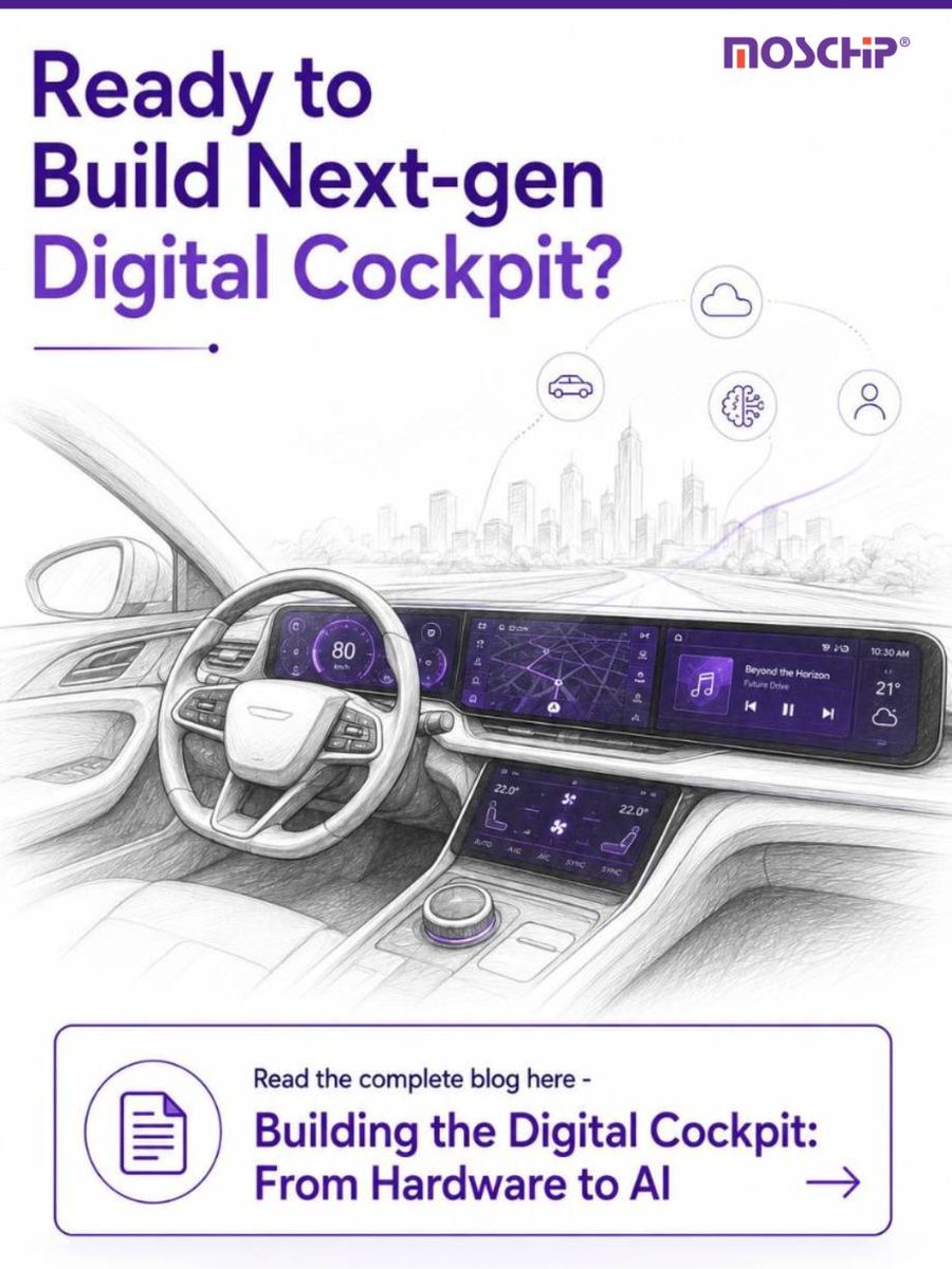 MosChipTech's tweet photo. The next generation of cockpit with modern technology demands seamless integration of hardware, software, connectivity, AI &safety.
Know how #MosChip can help OEMs and Tier-1 suppliers from HW to SW.
Read here: https://t.co/1EnUqjQmom
#DigitalCockpit #SoftwareDefinedVehicle https://t.co/awU9rYHApk