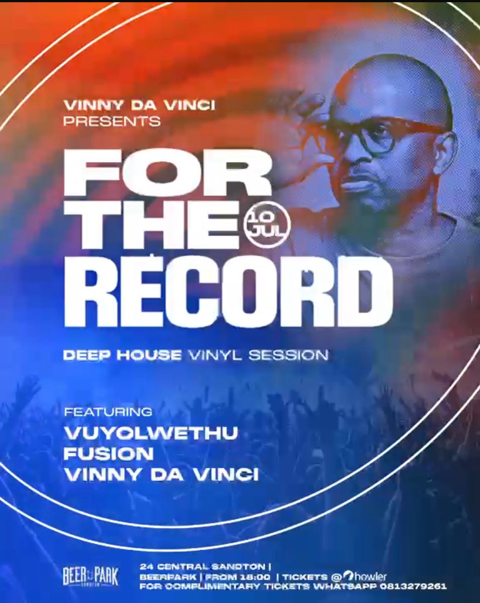 VinnyDaVinci's tweet photo. TONIGHT!!!
Friday 10 July 2026
We’re at BEER PARK **24 Central** in Sandton Jozi
18:00 - 20:00 VUYOLWETHU
20:00 - 22:00 FUSION
22:00 - 00:00 VINNY DA VINCI
#ForTheRecord
#DreamsOnPlastic
https://t.co/M5H8vIoOhe (free entry but use link for access)
SEE YOU THERE!!! https://t.co/ozV2f8d0s9
