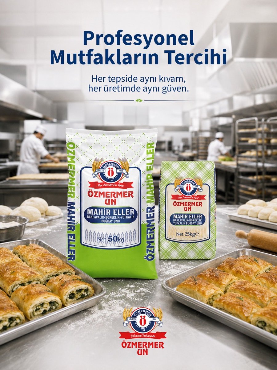 ozmermerun's tweet photo. Özmermer Un Mahir Eller; baklavalık, böreklik ve yufkalık üretimlerde kolay işlenen yapısı, dengeli kıvamı ve istikrarlı kalitesiyle ustaların güvenilir tercihi.

Her tepside aynı kıvam, her üretimde aynı güven. https://t.co/JUOmynF1TD