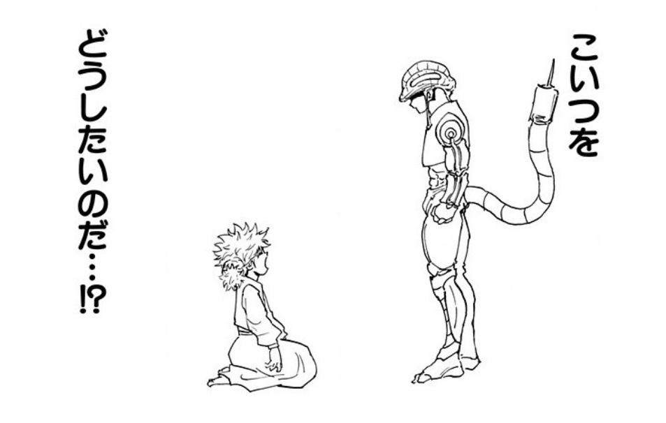 1_2_Django's tweet photo. 絶対的存在であるメルエムが、パンピー読者でも分かる問いに全力で悩んでいる様子を嫌いな奴などいない https://t.co/QG7E78mlb5