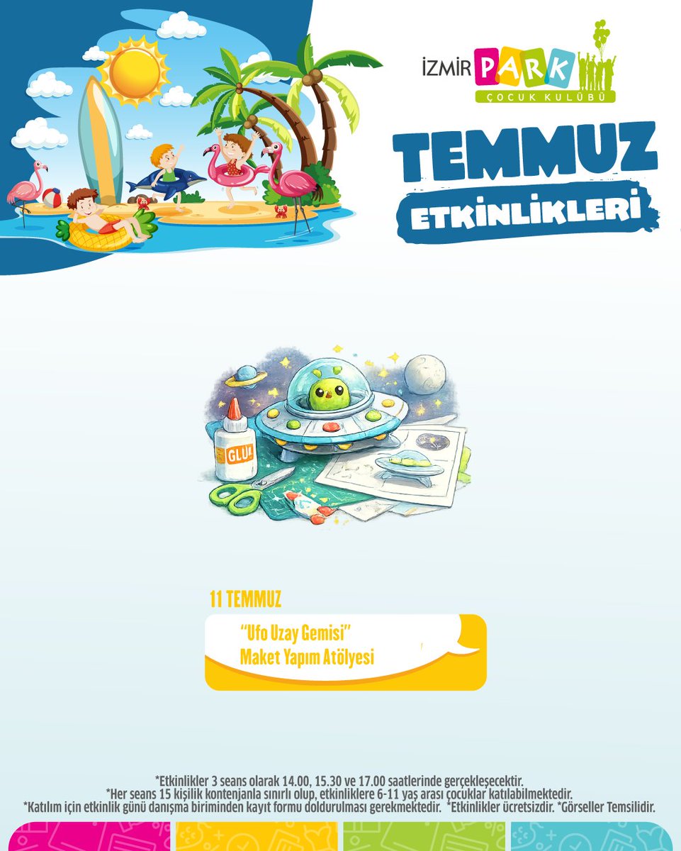izmirpark's tweet photo. İzmir Park’ta çocuklar, hem öğreniyor hem eğleniyor!​
Yarın düzenlenecek olan "Ufo Uzay Gemisi Maket Yapım Atölyesi" etkinliğimizi kaçırmayın! 🎉👧👦 🎈🎨 🚀​

#İzmirPark #TemmuzEtkinlikleri #ÇocukKulübü https://t.co/1hvLuo5ouW