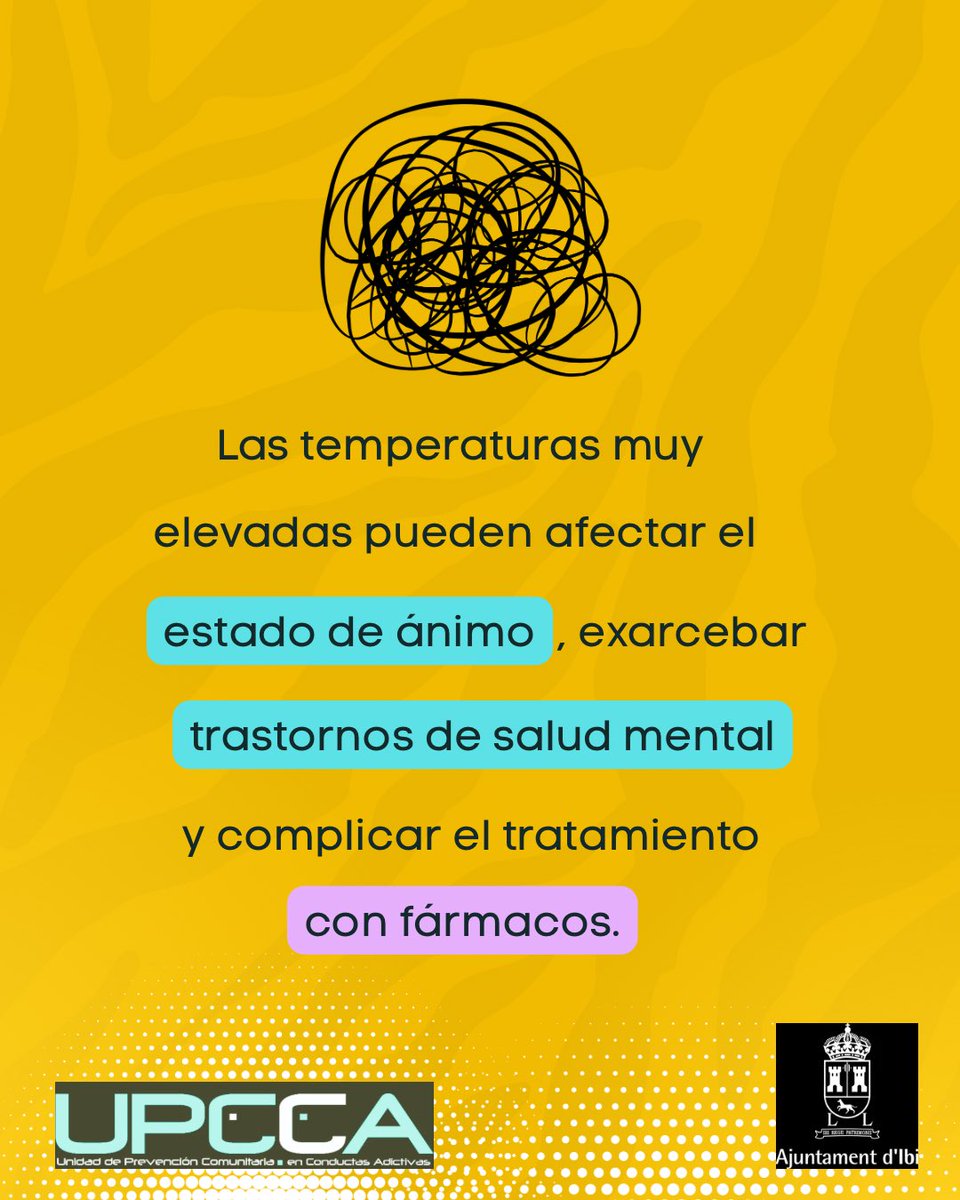 upccaIbi's tweet photo. ⚠️ La calor, también, SOFOCA la #Mente

Presta atención, te lo contamos
#Prevención #Bienestar
@ayuntamientoibi @PNSDgob @sanidadgob https://t.co/YULN0eXAha