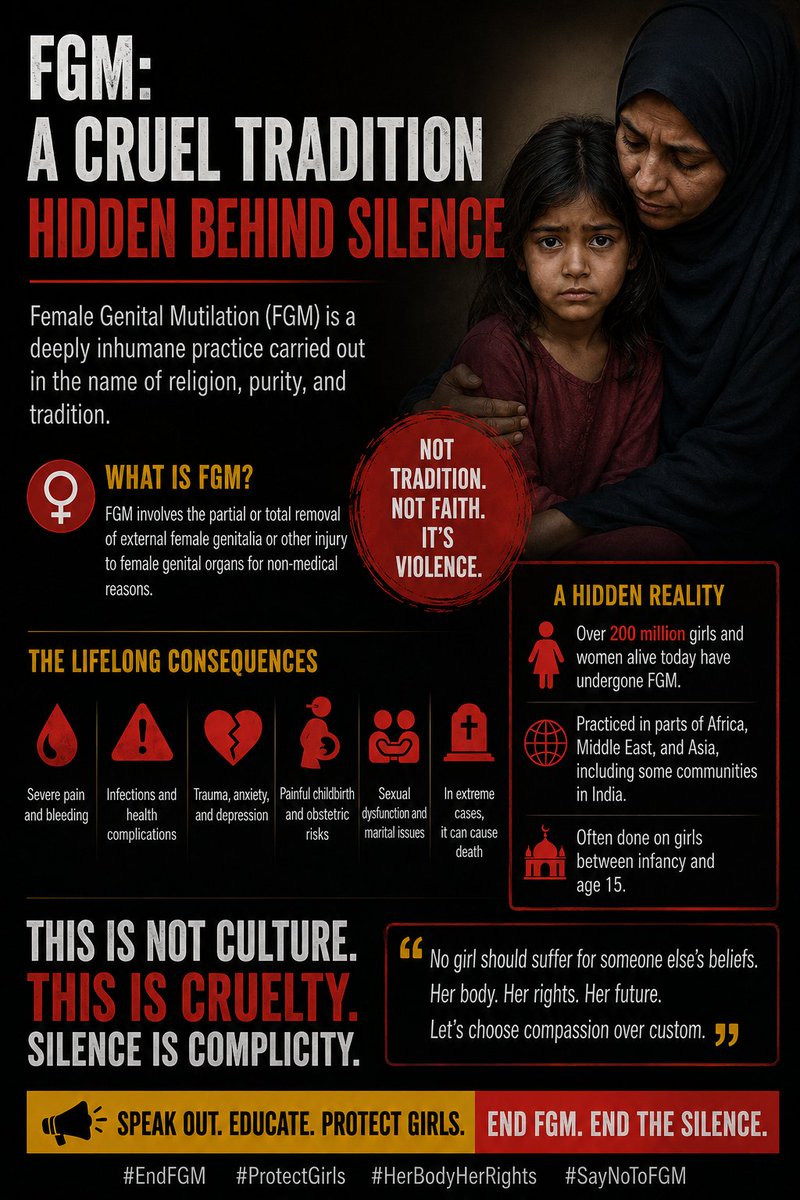 JsrsBengaluru's tweet photo. Study reveals Female Genital Mutilation prevalent among Sunni Muslims in India. 

The present-day Islamic purity ritual carried out on the 40th day of birth is cruel and inhumane which unfortunately, no activist wants to speak about. 

#Islam #Tradition https://t.co/xjHNabFcdm
