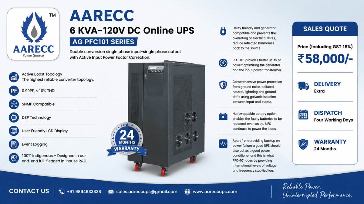 Aareccups1's tweet photo. Aarecc has made a sufficient power solution to the critical load and uninterrupted. maintain technology with quality https://t.co/TKFTK2i0CI