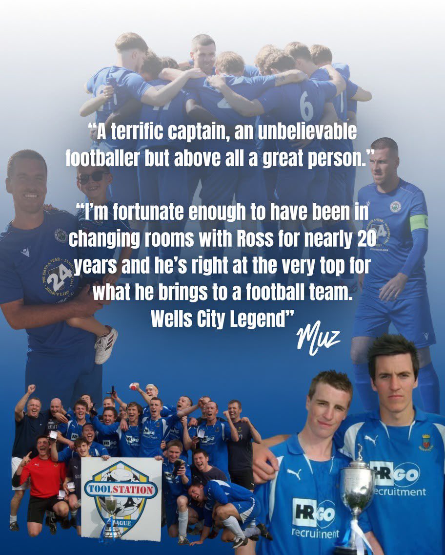 CityWellsfc's tweet photo. ℂ𝕒𝕡𝕥𝕒𝕚𝕟 𝕝𝕖𝕒𝕕𝕖𝕣 𝕝𝕖𝕘𝕖𝕟𝕕 🔵⚪️🟡

Ross McErlain calls time on his 16 year association with the club. 

Hundreds of appearances over 3 spells. We will miss that left foot 🪄

Thank you @RMcErlain 💙 https://t.co/KFmDafZc4s