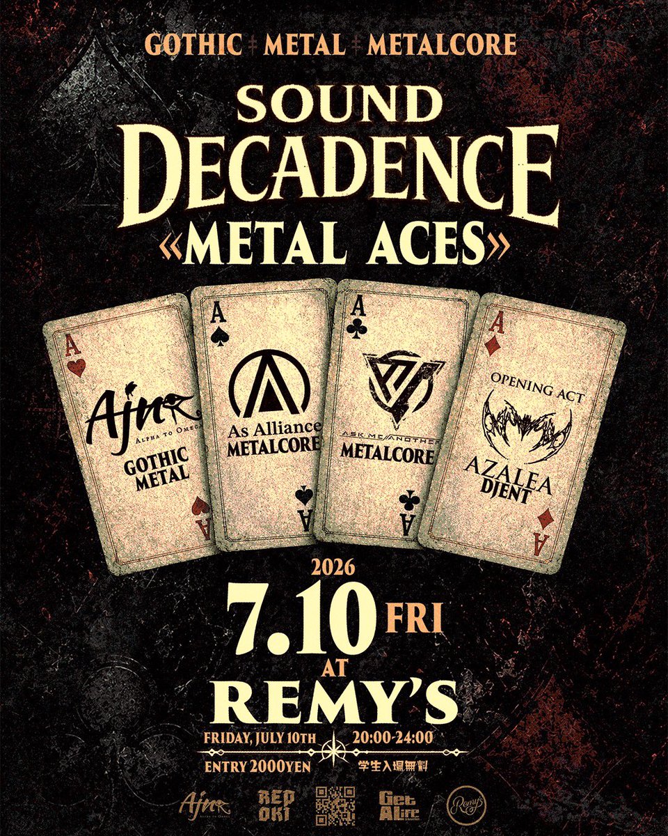 Ajna2025's tweet photo. ※本日の公演延期のお知らせ
本日Remy'sでのイベントですが
台風接近に伴い
お客様、出演者皆様の安全を考慮し
後日延期とさせて頂きます。
延期公演の日時については後日発表致します宜しくお願いします。

@siren6_6 @postnpo 
@pocoajna @RevolverGTR 
@asalliance_jp @AMAnother_oki https://t.co/3yrHE6HCKH