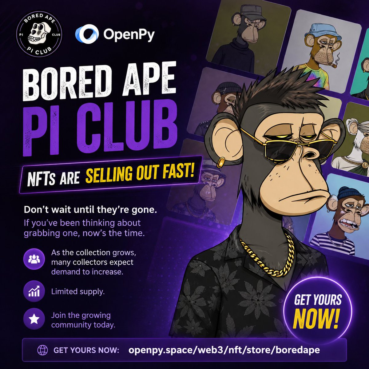BoredApePiClub's tweet photo. 🚨 Bored Ape Pi Club NFTs are selling out FAST! 🔥

Grab yours before they're gone:
https://t.co/xw0u8D793F
#NFT #Web3 #OpenPy https://t.co/YeNdVCh8A2