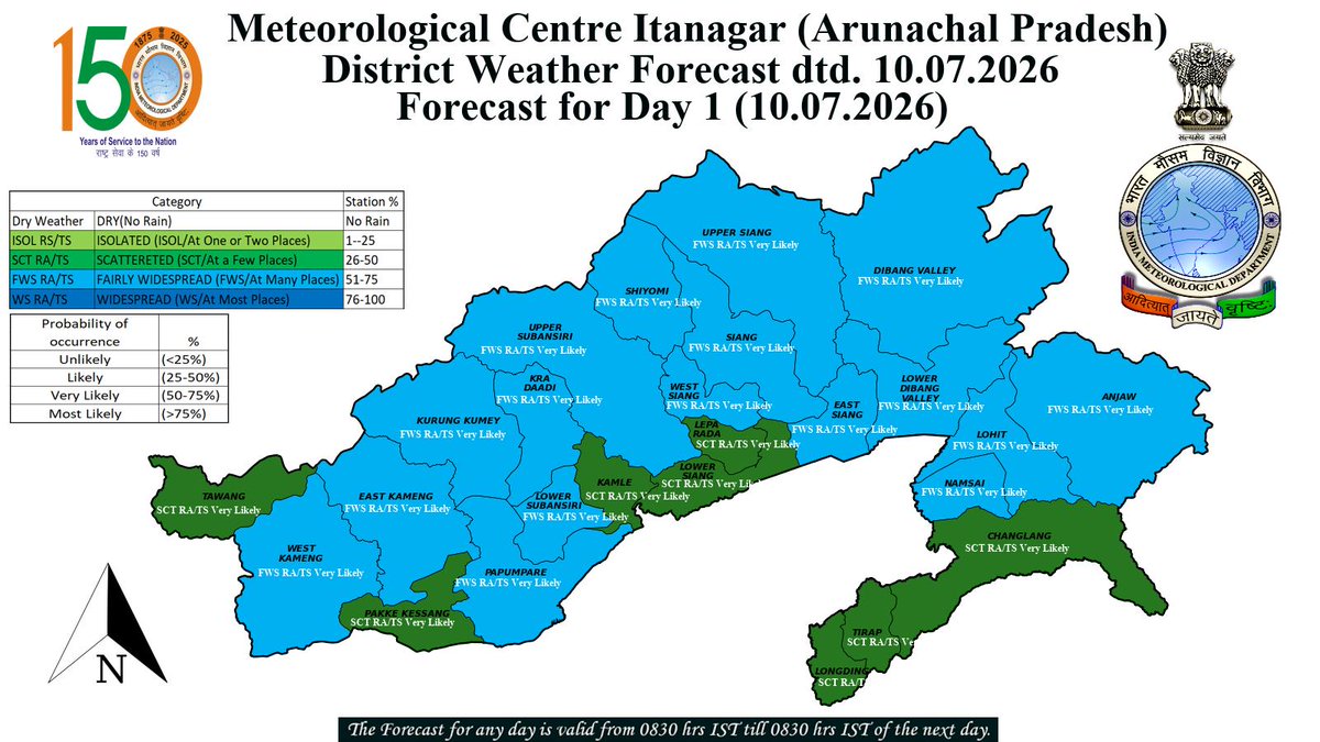 CenterItanagar's tweet photo. Warning, Forecast maps for Arunachal Pradesh on 10.07.2026 https://t.co/cssIALAj5E