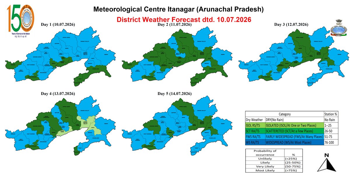 CenterItanagar's tweet photo. Warning, Forecast maps for Arunachal Pradesh on 10.07.2026 https://t.co/cssIALAj5E